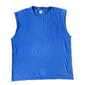Russell Athletic Muscle Tank Top XL Sleeveless Blue Cut Off Blank Pocket